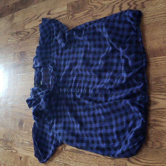(12) DIVIDED by H&M Checkered Plaid Tie Detail Dorm Ready Slightly Sheer - Picture 5 of 6